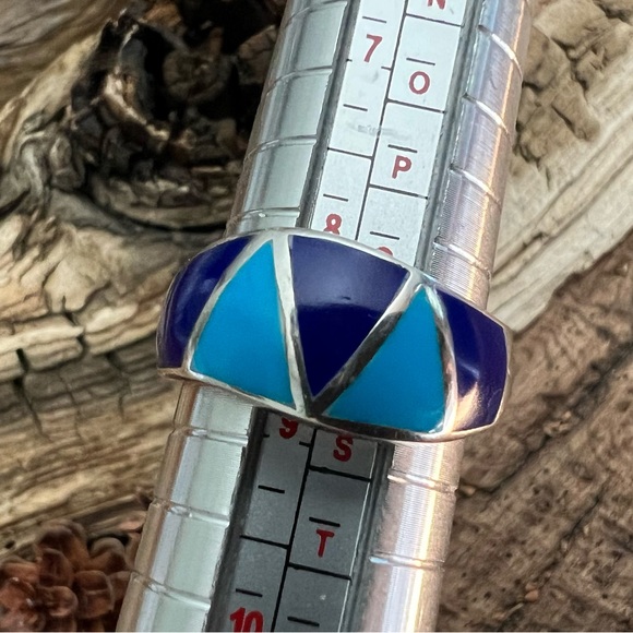 Thailand NF 925 Silver Ring Blue Turquoise Lapis Lazuli Inlay Zuni Navajo Style - Picture 9 of 9